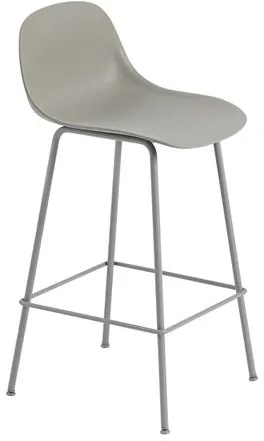 Muuto Fiber Baarituoli Tube Base -jalustalla ja selkänojalla Harmaa/Harmaa H87,5 cm