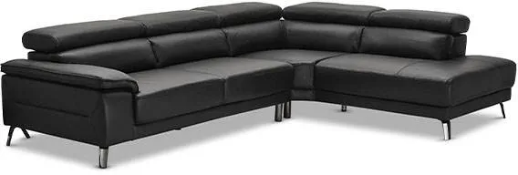 Napoli kulmasohva recline-toiminnolla - musta nahka - Oikeanpuoleinen