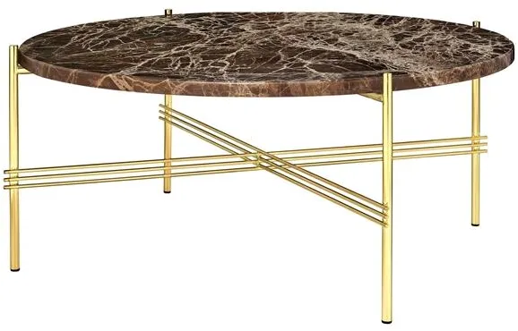 GUBI TS-sohvapöytä Pyöreä Ø80 Messinki/Ruskea Emperador Marmori