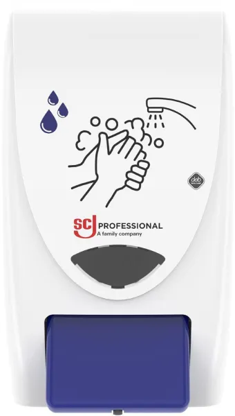 Deb Stoko Cleanse Light -annostelija voidesaippualle, jossa on puhdistava vaikutus, valkoinen muovi, sininen painike, 2 L